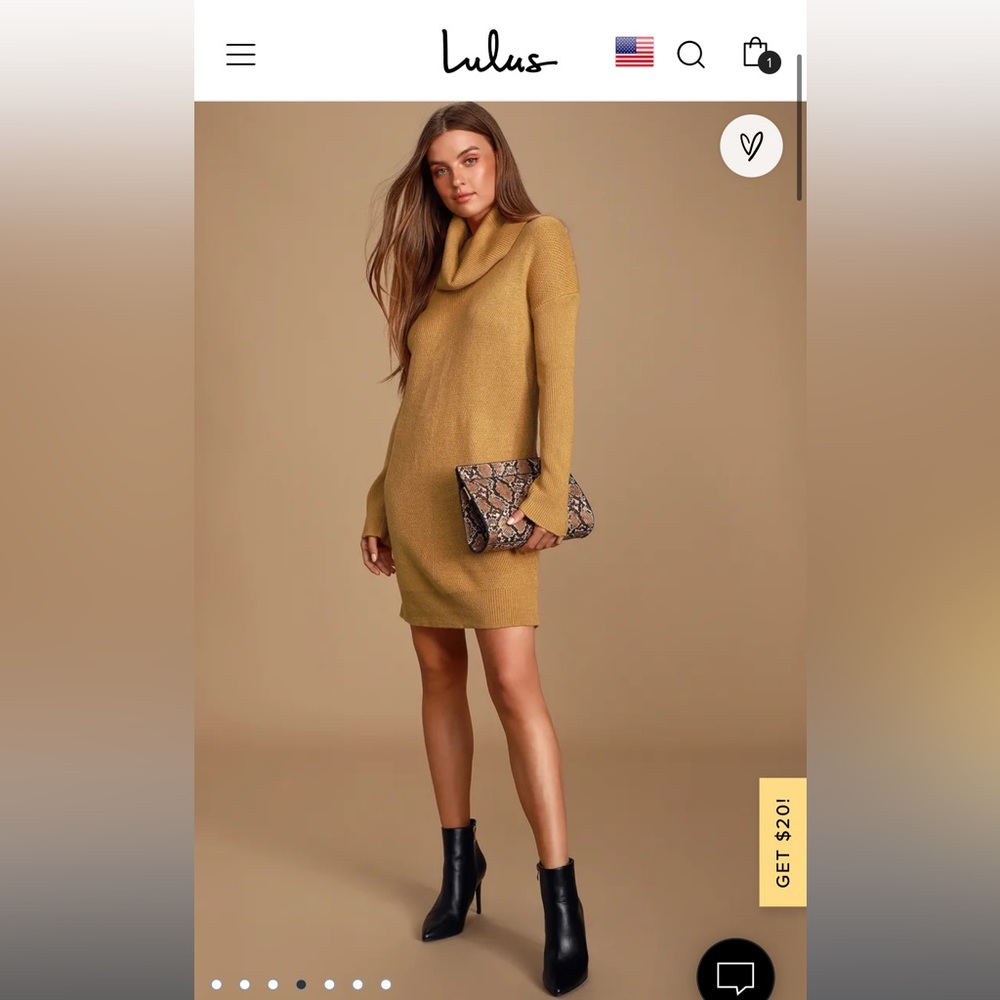 Lulus - Tea Reader Camel Sweater Dress